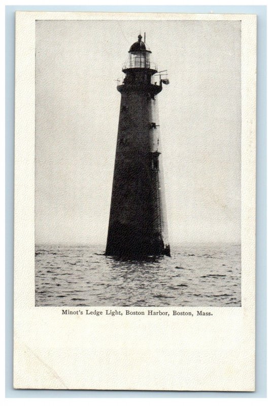 c1905 Minot's Ledge Light Boston Harbor Boston Massachusetts MA Antique Postcard