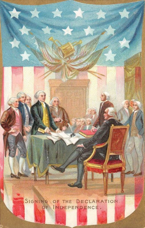 JULY 4TH HOLIDAY DECALARATION OF INDEPENDENCE EMBOSSED PATRIOTIC POSTCARD 1908