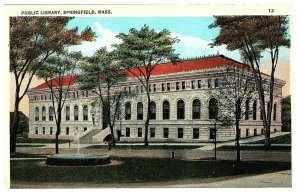 Public Library Springfield Massachusetts Vintage Postcard