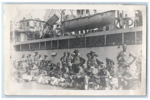 c1920's Black Americana US Army Ship Soldiers RPPC Photo Vintage Postcard