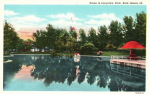 Vintage Postcard 1920's Scene In Longview Park Beauty Spots Rock Island Illinois