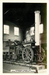 Postcard RPPC 1940s Railway railroad History Stephenson Rocket Chicago 24-7032