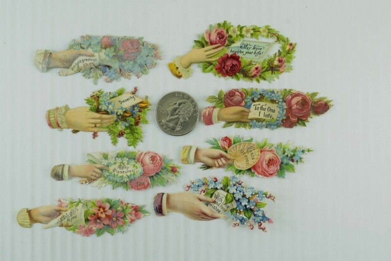 1880's Fab Lovely Die Cut Victorian Lot of 26 Hands Ship Birds Letters PD264