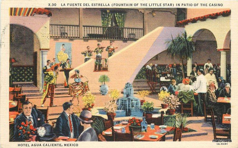 1940 s Hotel Agua Caliente Hotel Patio Casino Mexico Western linen postcard 6504