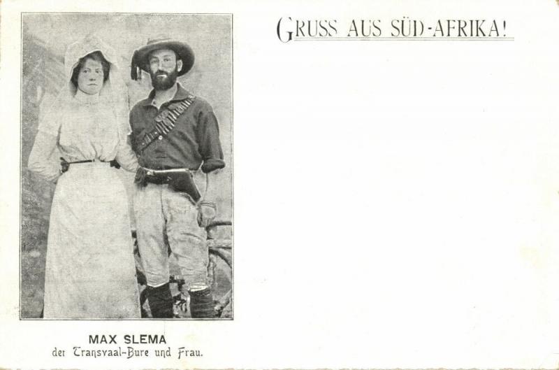 BOER WAR, Transvaal Boer Soldier Max Slema with his Wife (1899) Postcard