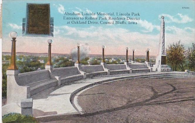 Iowa Council Bluffs Abraham Lincoln Memorial Lincoln Park 1914 Curteich