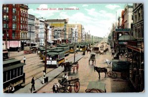 1910 Bird's Eye View Of Canal Street New Orleans Louisiana LA Carriages Postcard