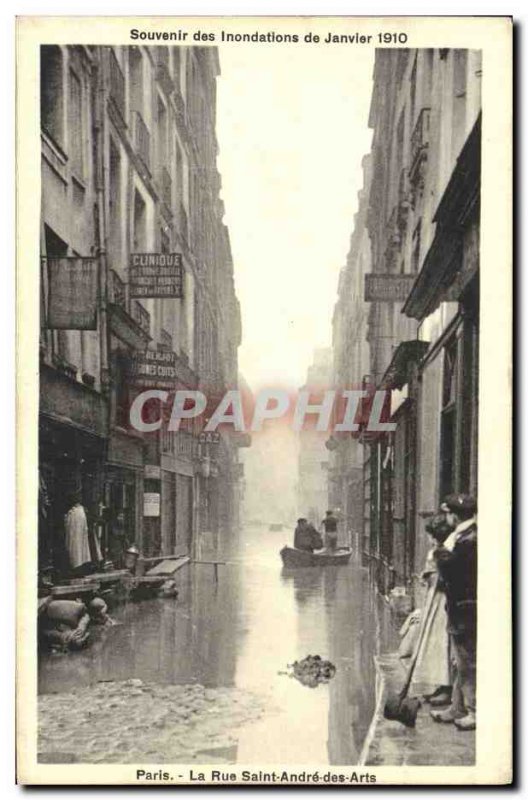 Old Postcard Remembrance January 1910 Floods Paris La Rue Saint Andre des Arts