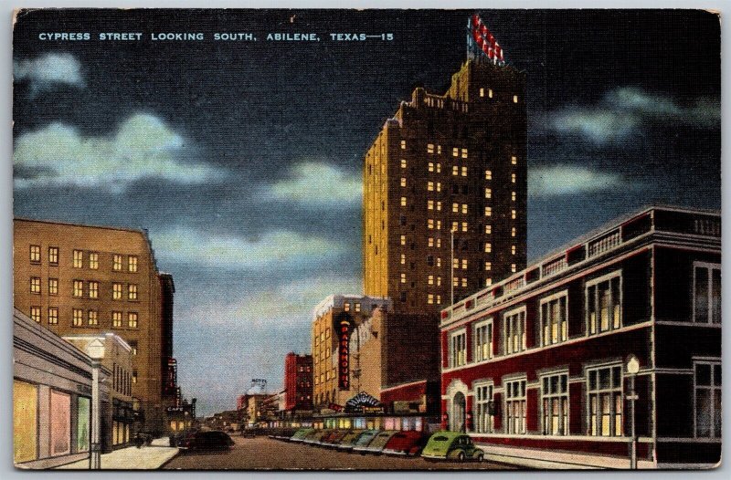 Vtg Abilene Texas TX Cypress Street View Looking South 1940s Linen Postcard