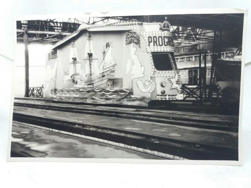 Old Tram Photo Postcard Progress Decorated as The Mayflower Ship 1957 Blackpool