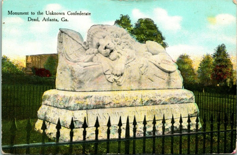 Vtg Postcard 1910 Monument to Unknown Confederate Dead Atlanta GA