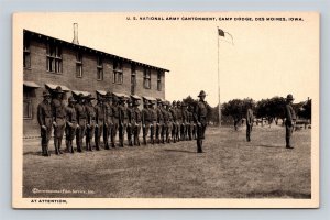 Soldiers At Attention Army Cantonment Camp Dodge Des Moines Iowa IA WWI Postcard