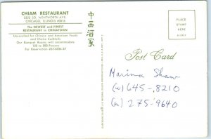 Postcard - Chiam Restaurant - Chicago, Illinois