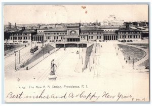 1907 New RR Station Exterior Building Streetcar Providence Rhode Island Postcard