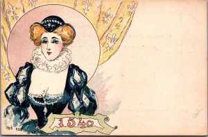 Art Nouveau Lady Jack Abeille 1898 Jugendstil Vintage Postcard C212