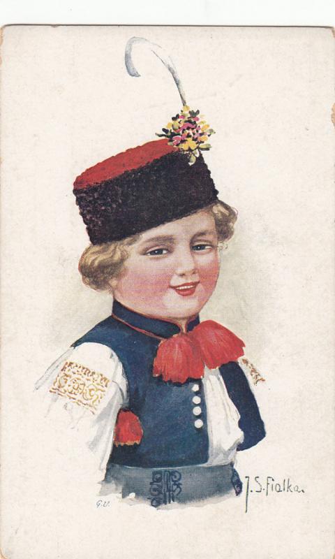 ARTIST SIGNED J. S. FIALKA BOY ENFANT FOLK COSTUME