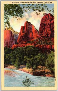 The Three Patriarchs Zion National Park Utah UT Red Rocks River Postcard