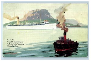 c1930's Great Lakes Steamer Assiniboia Passing Thunder Cape Canada Postcard 