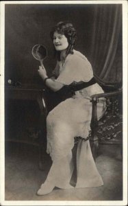 Crossdressing? Gay Interest? Unattractive Woman? Wig Mirror in Studio RPPC