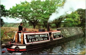 Vtg Steam Powered Narrowboat President Fellows Morton & Clayton Ltd Postcard