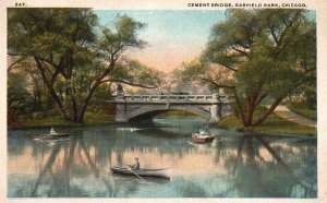 Vintage Postcard Cement Bridge Garfield Park Lake Boating Chicago Illinois ILL