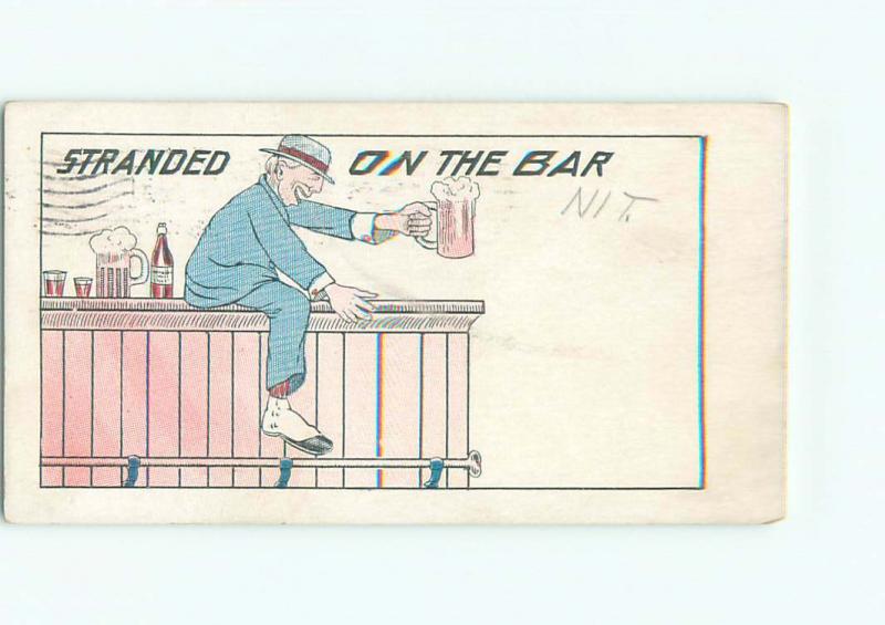 Pre-1907 comic STRANDED AT BAR - DRINKING BEER AT BAR k3247