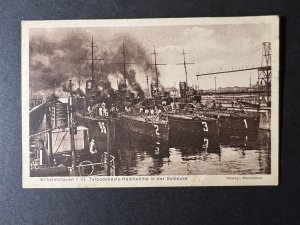 Mint Germany RPPC Ship Postcard Wilhelmshaven Torpedo Boats at Dock War Military