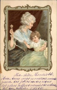 Art Nouveau Beautiful Woman Mother and Child Antique Rattle c1910 Postcard
