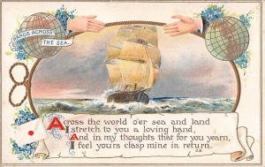 BR101217 hands across the sea embossed ship bateaux patriotic heraldic united
