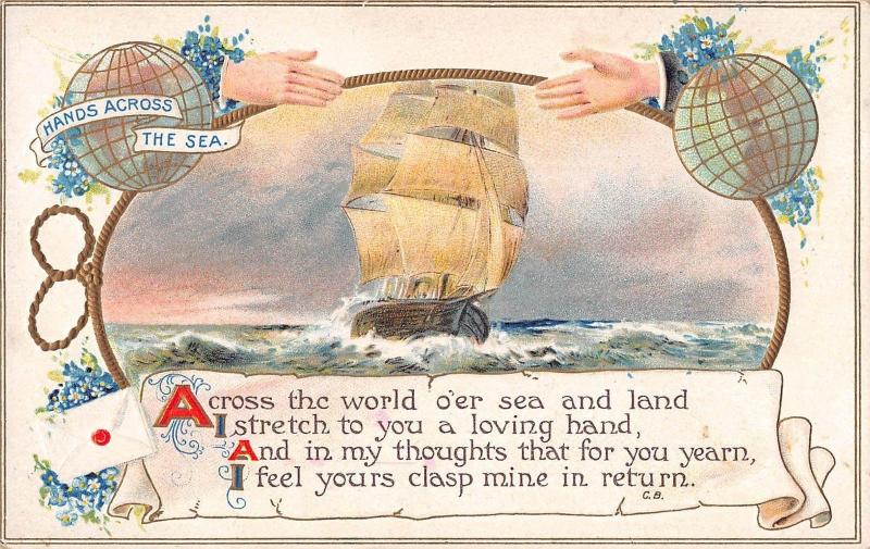 BR101217 hands across the sea embossed ship bateaux patriotic heraldic united