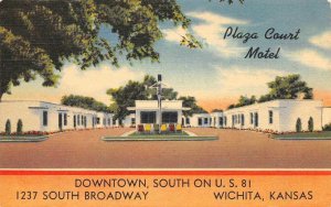 PLAZA COURT MOTEL Wichita, Kansas US 81 Roadside ca 1940s Vintage Linen Postcard