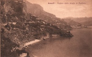 Vintage Postcard Veduta Dalla Strada Di Positano Mountain Cliffs Amalfi Italy