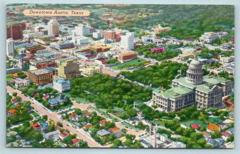  Postcard TX Austin Aerial View of Downtown Austin c1950s C6