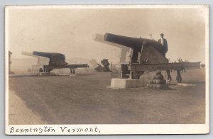 Bennington VT RPPC Man Posing with Cannon Display Double Exposure Postcard J23