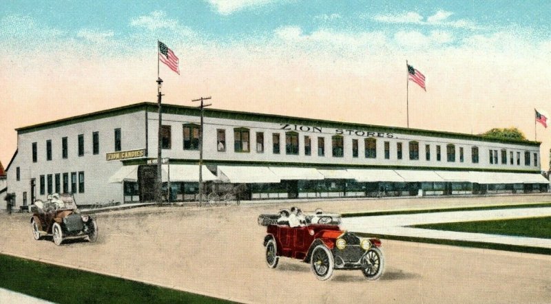 C.1910 Zion Stores Candy Flags Zion City Illinois Vintage Postcard P94