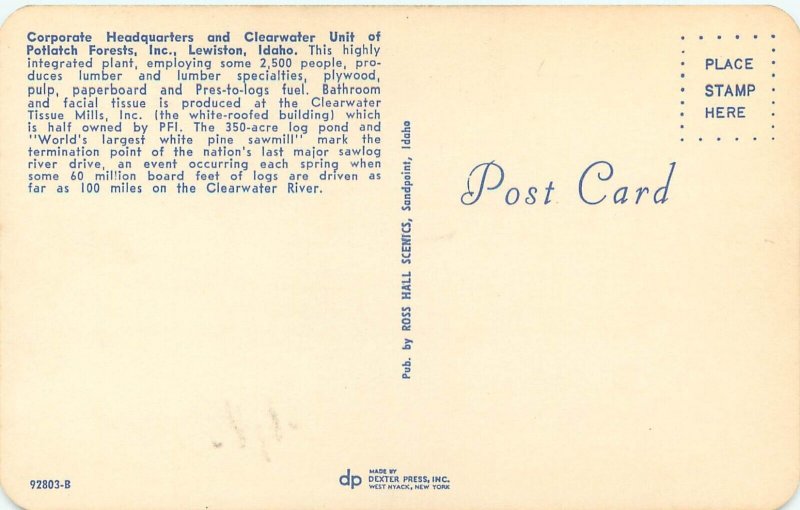 Headquarters Clearwater & Unit Potlatch Forests Inc Lewiston ID Postcard