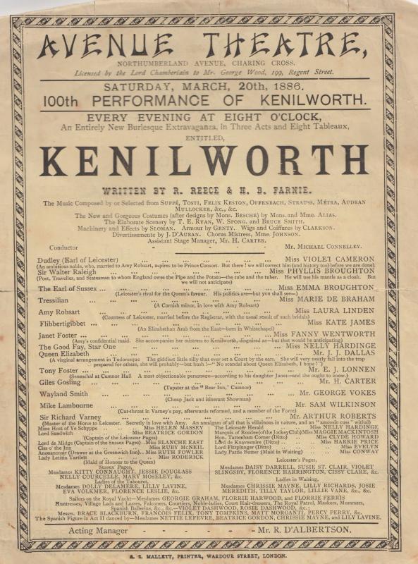 Kenilworth Castle Greenwich Ship Warwickshire Victorian Theatre Programme