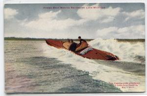 Power Speed Boat Setting Record Lake Michgan 1910c postcard