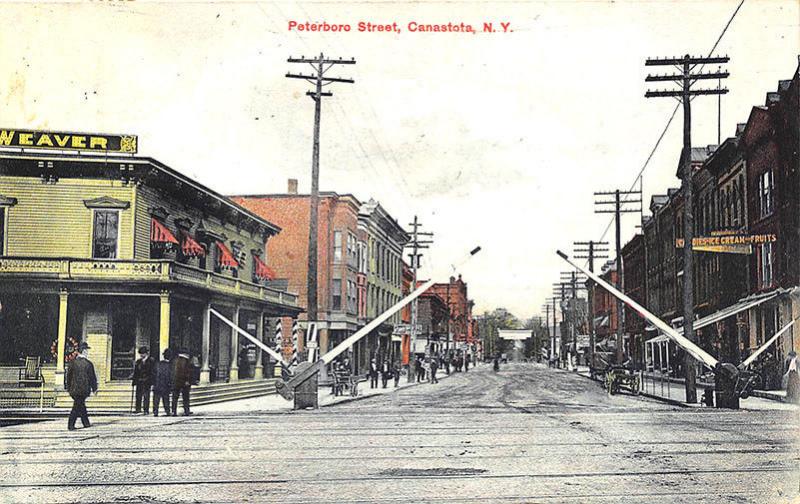 Canastoga NY Peterboro Street Railroad Tracks Store Fronts Postcard