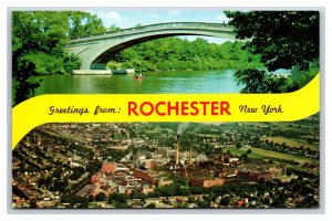 Dual View Banner Greetings From Rochester New York NY UNP Chrome Postcard W19