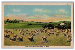c1940's Barn Scene Greetings from Effingham Illinois IL Unposted Postcard