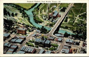 Postcard TX Fort Worth Paddock Viaduct Aerial View Factory Chimneys 1920s S49
