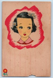 Japan Postcard Pretty Girl With Flowers Clip On Head c1910's Unposted Antique