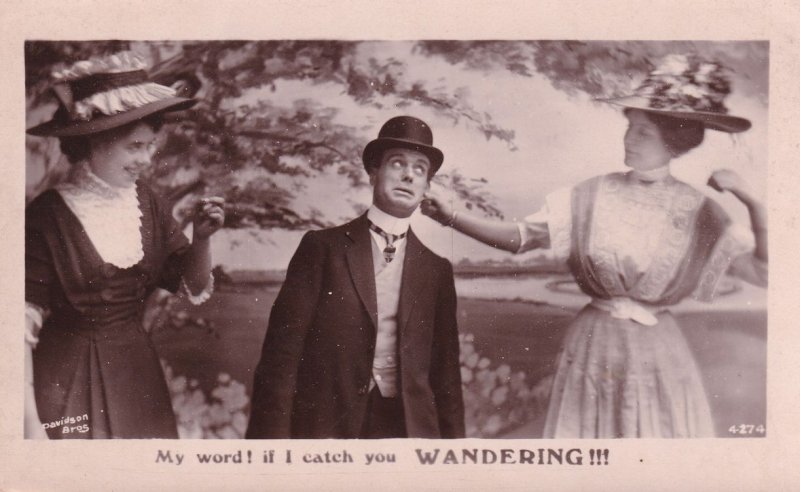 Ear Pulling Dominant Woman Man As Dog Real Photo Postcard