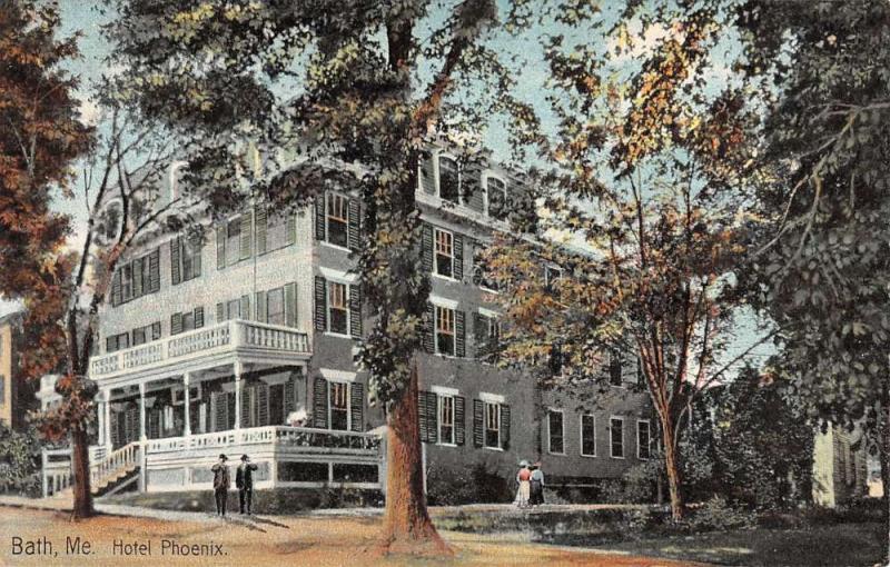 Bath Maine Hotel Phoenix Street Scene Antique Postcard K12127