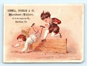 c1880s Hartford CT Gemmill Burnham Tailors Trade Card Kids Ketterlinus Litho C9