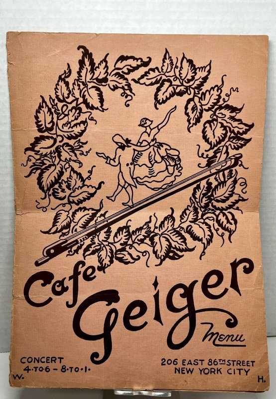 Vintage 1950 Cafe Geiger German Restaurant Yorkville New York City NYC Menu