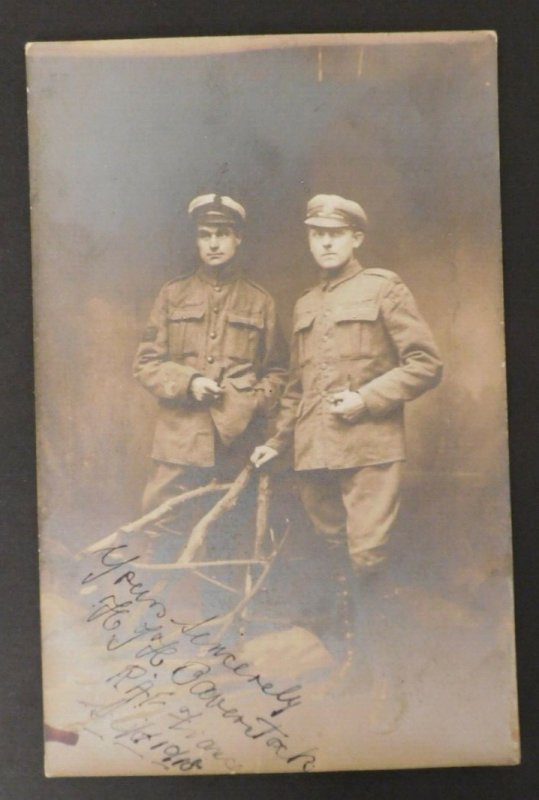 Mint 1918 Real Picture Postcard (RPPC) Two Members of the Royal Air Force (RAF)