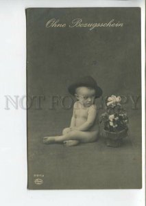 438613 NUDE Kid in HAT Flowers Vintage PHOTO postcard 1917 WWI feldpost