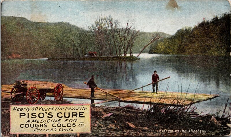 LANDSCAPE RIVER WAGON Piso's Cure for Coughs Colds Postcard - VINTAGE